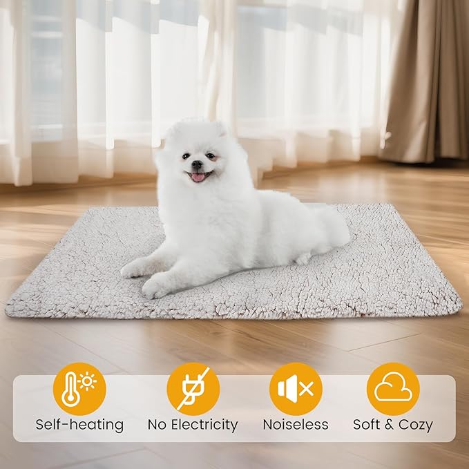 Buvlnee Self Warming Cat Bed Mat, Self Heating Mat for Dog, Extra Warm Thermal Pet Pad with Non-Slip Bottom, Removable Washable Cover for Indoor Outdoor Non Electric (Khaki, 18x24in)