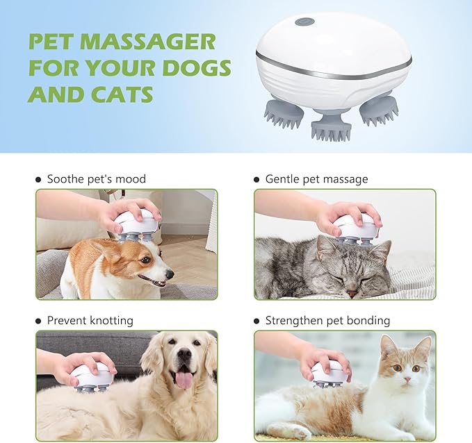 KeeKit Pet Massager for Dogs & Cats, Waterproof Handheld Massage Tool with 3 Speed Modes, Soothing Head & Body Massage, IPX7 Washable, USB-C Rechargeable, for Relieve Stress & Soothe Nerves