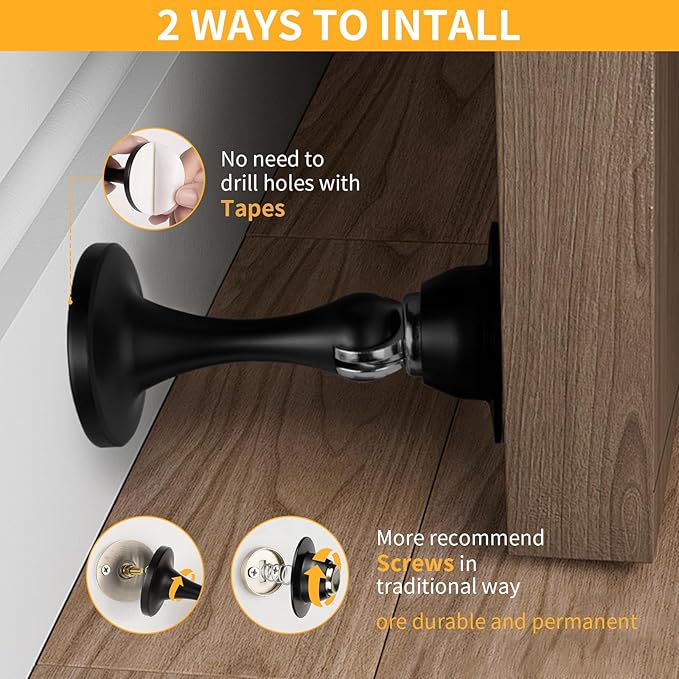 Bak Bo 3 Pack Magnetic Door Stopper, Strong Magnetic Door Holder Keep Door Open, Zinc Alloy Door Catch for Wall & Floor Mounting, No Drilling Door Stop with Adhesive Matte Black