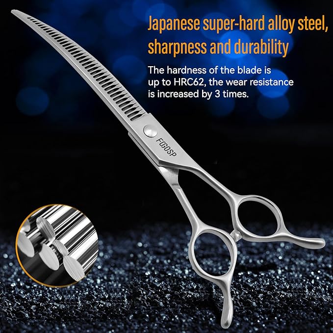 Magic Curved Chunkers Dog Grooming Scissors Professional 7'' Pointy-tongued Curved Fluffer Thinning Shears for Pet Cat 70% Thinning Rate Japan Alloy Steel 37 Teeth