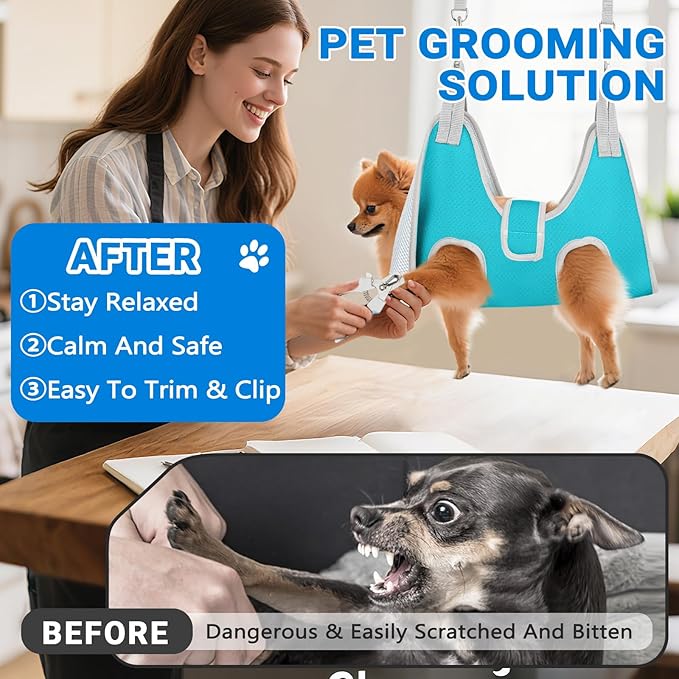 Supet Dog Grooming Hammock for Large Dogs, Dog Hanging Harness for Nail Trimming Doorframe, Pet Holder Restraint for Clipping Nails, Pet Hoist Sling for Cutting Nails at Home (Blue XL)