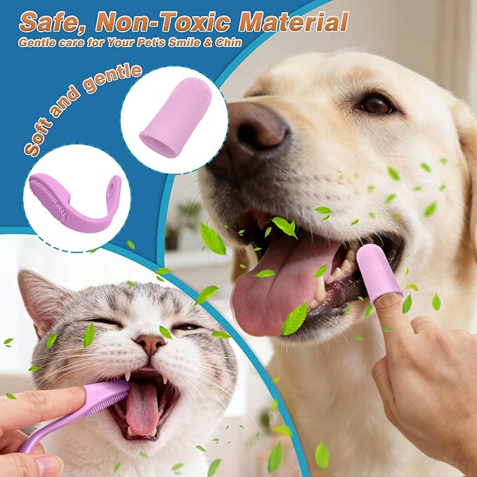 MIYIJHY 7-Piece Pet Grooming Kit with Storage Bag | Portable Bathing Set for Dogs & Cats | Includes Silicone Gloves, Deshedding Brushes & Finger Toothbrushes | All-in-One Pet Care (Pink)