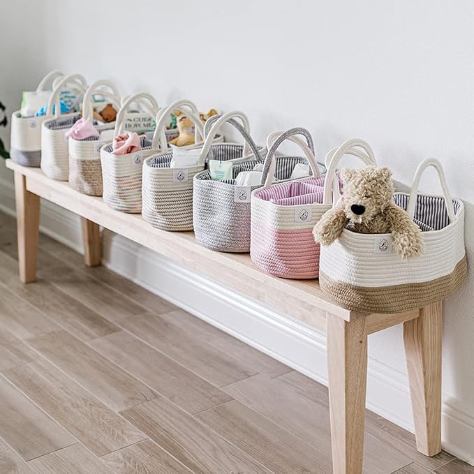 OrganiHaus Nursery Storage Basket, Cotton Rope Toy, Foldable Design, Machine Washable, Ideal for Baby Room & Laundry - Stitches Rainbow