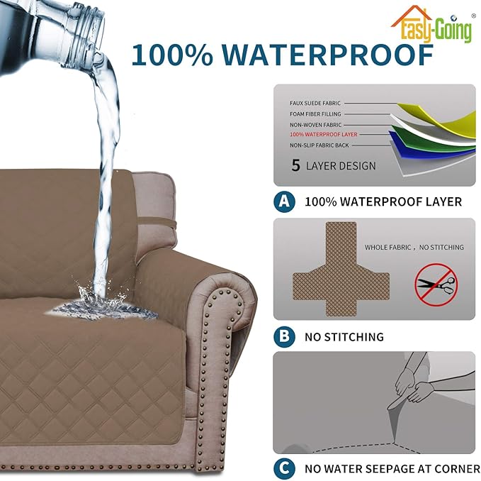 Easy-Going Sofa Slipcover Oversized Sofa Cover Waterproof Couch Cover Furniture Protector Cover Pets Covers Washable Non-Slip Fabric Pets Kids Children Dog Cat (Oversized Sofa, Camel)