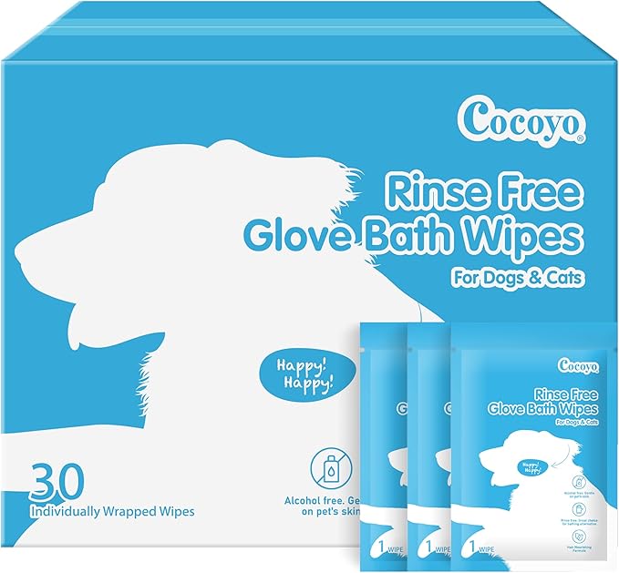 COCOYO Disposable Grooming Glove Wipes for Dogs & Cats I Fur Deodorizing I Fresh Moutain Pine Scent I Rinse Free & Bathing Gloves Wipes (30 Individually-Packed Glove Wet Wipes) (30 Individual Pack)