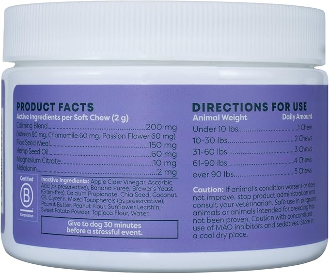 ALZOO Calming Chews for Dogs Anxiety, Peanut Butter Flavor - Natural Dog Calming Treats, Stress Relief for Storms, Fireworks, Grooming, Separation Anxiety, Made w/Valerian & Chamomile, 90 ct