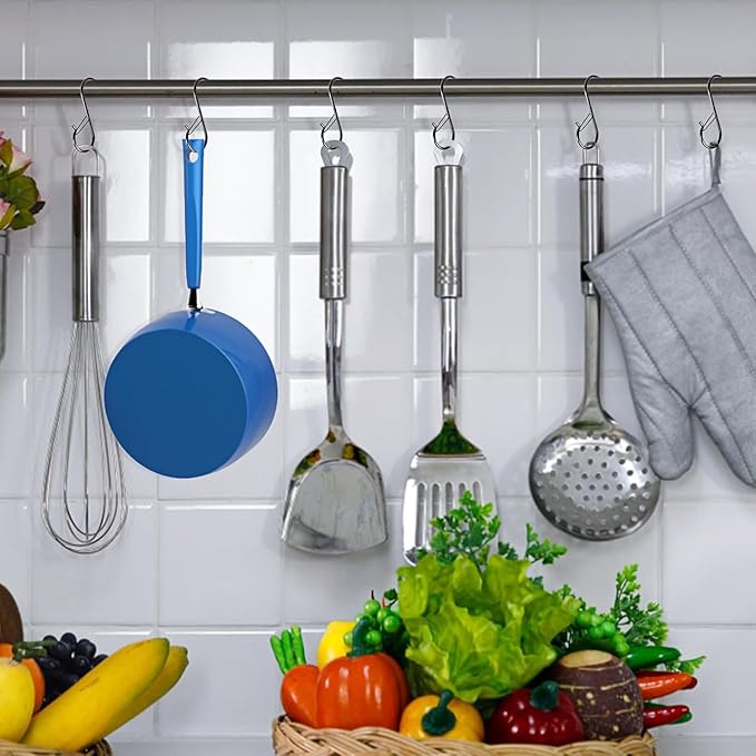 20 Pcs S Hooks for Hanging Heavy Duty,3.5-inch Heavy Duty Metal S Hook with Safety Buckle,Non Slip S Shape Hooks,S Hook for Hanging Plants,Closet,Kitchen Utensil,Pots,Pans,Cups,Towels,Bags