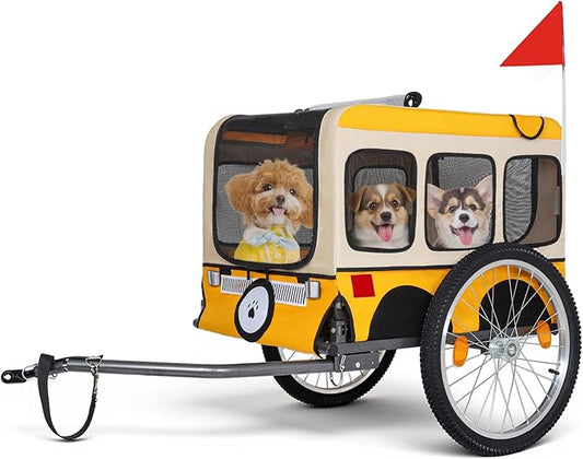 Pet Bike Trailer for Dogs, 88LBS Capacity Dog Bicycle Trailer with 20" Pneumatic Rubber Wheels, Multi-Directional Ventilation, Waterproof Cover, Perfect for Cycling with Pets (Multi-Window Yellow)