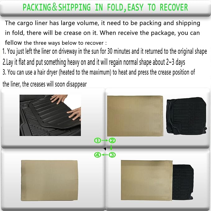 All Weather Rear Cargo Liners Trunk Tray Mats Protector Custom Compatible with 2013 2014 2015 2016 2017 Honda Accord, 3D Waterproof Durable Odorless Flexible Black TPO Accessories