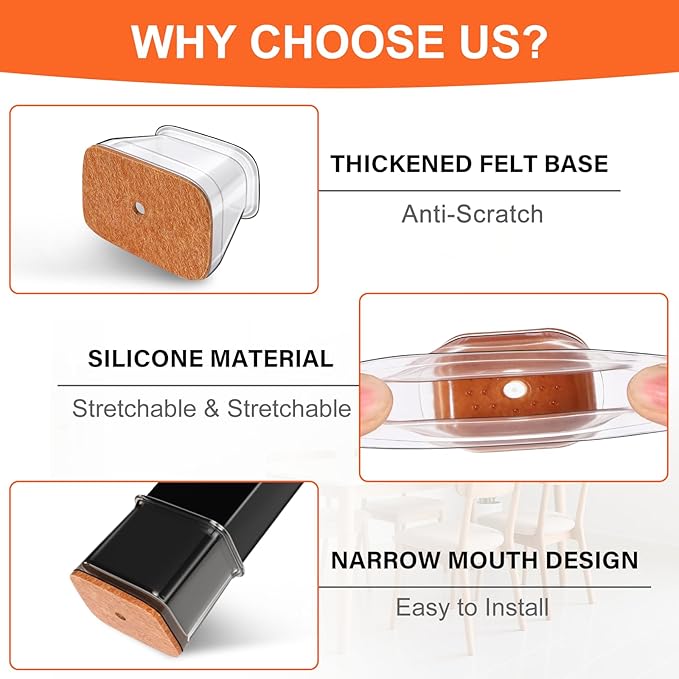 Ansible 24 pcs Rectangle Large Chair Leg Floor Protectors, Furniture Felt Pads Silicone Covers caps for Chairs,Chair Leg Protectors for Hardwood Floors (Fit Length 2” to 2-1/2”,Width 1” to 1-1/2”)