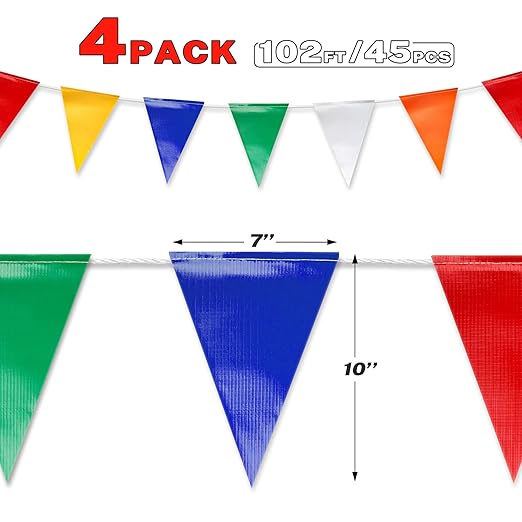 Multicolor Pennant Banner Flags OSHA 500lb RatedStrand Fade Resistant (408FT)