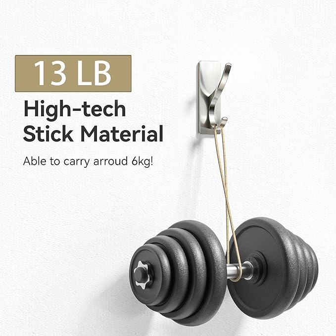 pickpiff Self Adhesive Coat Hooks for Hanging: Heavy Duty Stainless Wall Hook for Towel, Utensil, Backpack, Hat, Sturdy Metal Hanger for Bathroom, Kitchen, Door, Brushed Nickel 10 Pack