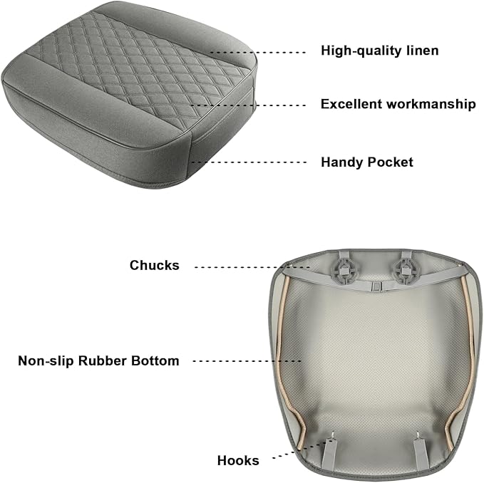 West Llama Linen Front Car Seat Cover Protector Anti-Slip Bottom Seat Cover Fits 95% of Vehicles,Wrapping Around The Bottom,Diamond Pattern(Gray-2Pcs)