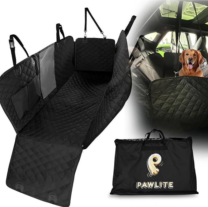 Rear Dog Seat for Large Dogs – 400lbs Capacity, Waterproof & Anti-Scratch Dog Car Seat Cover with Seatbelt Strap, Travel Bag Included – Universal Fit for SUV, Trucks – All Black