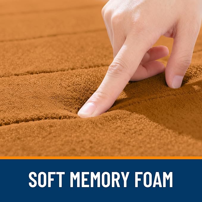 OLANLY Memory Foam Toilet Rugs U Shaped 24x20, Super Soft Absorbent Contour Bath Rugs, Quick Dry, Machine Washable Toilet Mat, Bathmat Floor Carpet, Bathroom Home Decor Accessories, Ochre