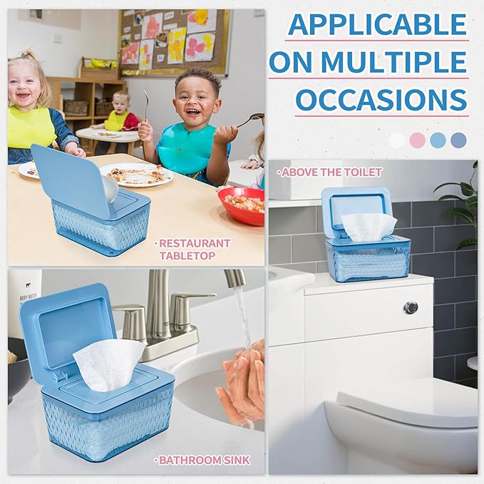 Whiidoom Wipes Dispenser, One-Handed Operation Wipe Holder for Baby & Adult, Seal-Designed Wipes Container for Bathroom Keep Diaper Wipes Fresh (Blue)