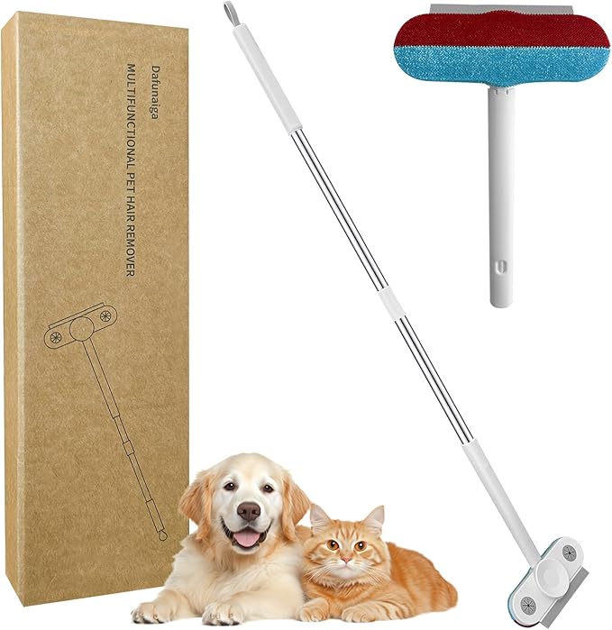 Dafunaiga Pet Hair Remover with Extended Long Handle - Electrostatic Pet Hair Removal Tool for Dog & Cat Hair on Couch, Carpet, Furniture, Car Seats