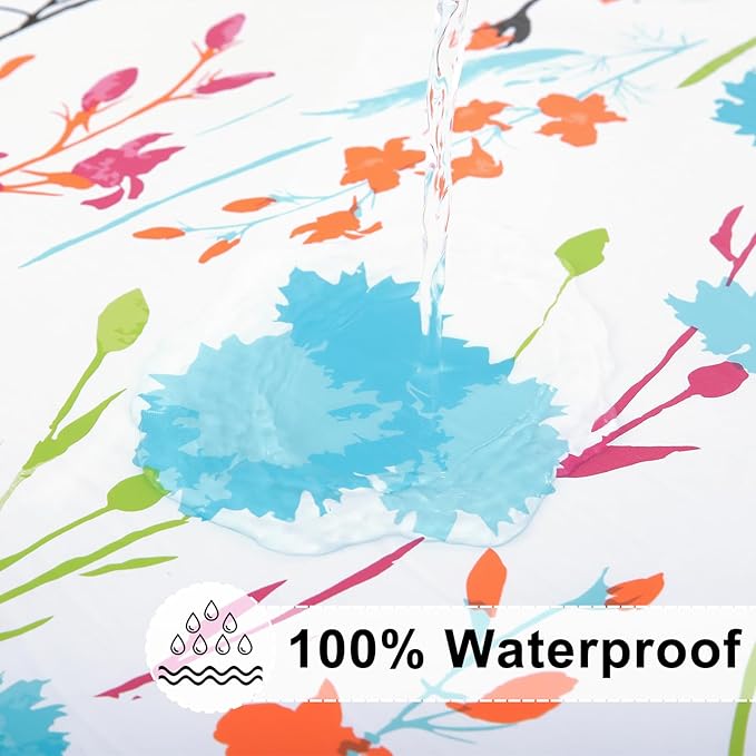 misaya Rectangle Vinyl Tablecloth, Fitted Table Cover, 100% Waterproof, Elastic Edge, Flannel Backing, Plastic Table Cloth Fit Folding Tables for Picnic, Camping, Outdoor (Flowers, 36x60 inch)