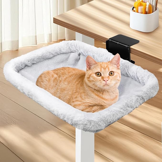 Lilyang Cat Desk Bed – Cat Hammock for Home Office Space Saving, Secure Bed with Super-Sized Clamp & Steel Frame, Supports Up to 40 lbs, 18"x14" Reversible Bed Cover, Removable & Washable