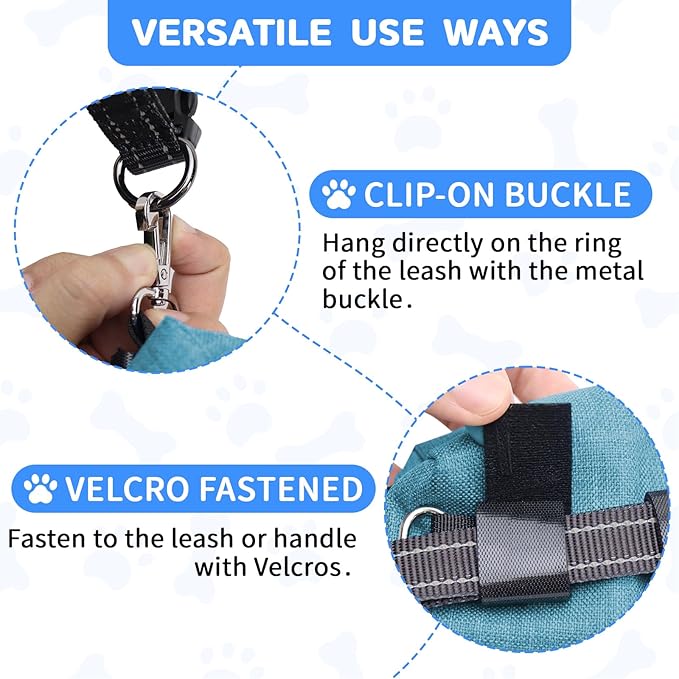 Dog Poop Bag Holder for Leashes, Puppy Treat Pouch Carrier with 2 Zipper Pockets and Clip for Pets Doggy Training, Dog Waste Bag Dispenser with 1 Roll Poop Bags for Walking Accessories (Green)