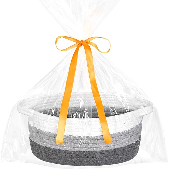 ABenkle Small Basket with Gift Bags and Ribbons, Empty Gift Baskets for Mother's Day, Decorative Boho Rope Woven Nursery Storage Organizer Toy Baskets with Handle for Baby Showers, 12"X 8" X 5"