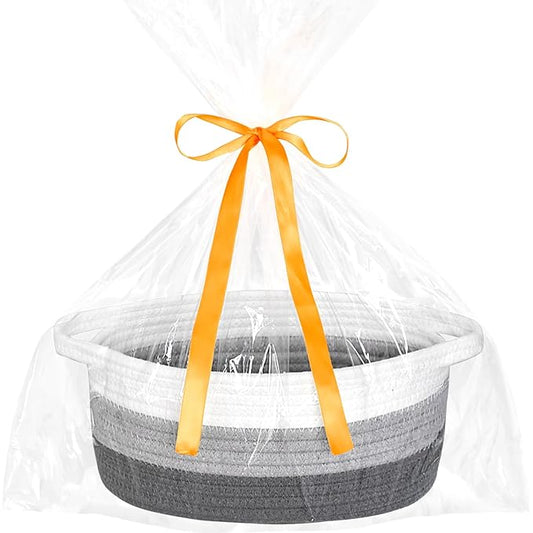ABenkle Small Basket with Gift Bags and Ribbons, Empty Gift Baskets for Mother's Day, Decorative Boho Rope Woven Nursery Storage Organizer Toy Baskets with Handle for Baby Showers, 12"X 8" X 5"