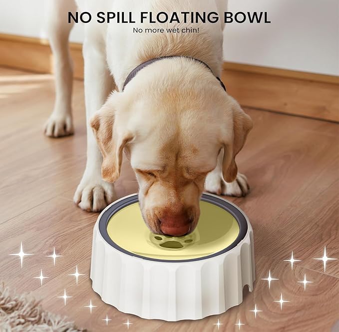 FORWH Dog Small Animals Water Bowl No Spill 70oz/2L Large Capacity Dispenser Non Slip No Splash Small Animals Bowl Pet Slow Feeder No Drip Dog Water Bowl on Vehicle for Dogs and Cats - Beige