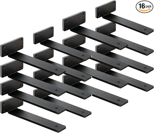 16 Pack Shelf Brackets 14 Inch Floating Shelf Bracket 1/5 inch Thick Heavy Duty Hidden Shelf Brackets Iron Metal Brackets for Shelf Support with Screw Included