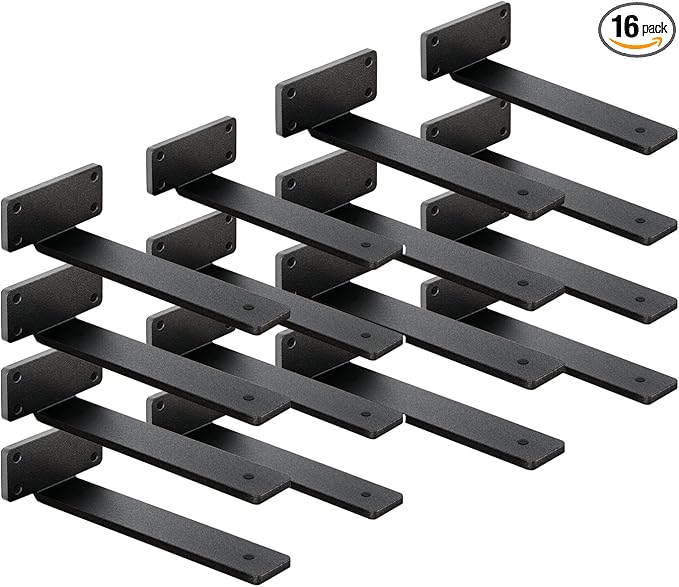 16 Pack Shelf Brackets 12 Inch Floating Shelf Bracket 1/5 inch Thick Heavy Duty Hidden Shelf Brackets Iron Metal Brackets for Shelf Support with Screw Included