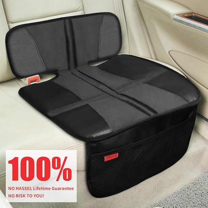 Kaiphy Car Seat Protector - Seat Protection Mat - Thick Padding - Durable, Waterproof Fabric, Leather Reinforced Corners & 3 Pockets for Handy Storage (2 Pack) Black