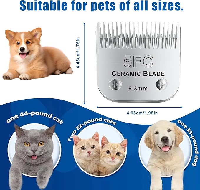 colorski 5FC# Detachable Pet Dog Grooming Clipper Ceramic Blade,Compatible with Andis Size 5FC Cut Length 1/4”(6.3mm),Compatible with andis/wahl/Oster Dog Clippers 1PCS