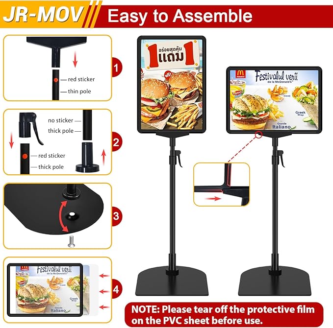 Table Top Sign Holders 8.5 x 11, Double-Sided Adjustable Floor Standing Sign Holder for Vertical Horizontal View, Black Tabletop Poster Stands for Display, Fit Retail Event Store, 8 Pack