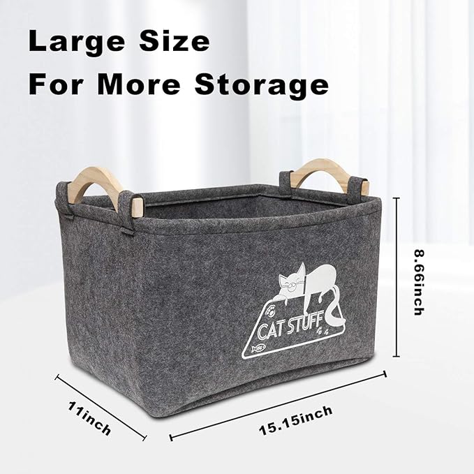 Cat Toy Box, Cat Toy Storage Basket with Handles, Felt Pet Toy Basket Pet Supplies Storage Bin, Perfect for Organizing Cat Toys and Accessories