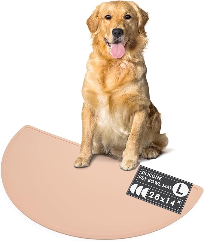 Should We Go? - Waterproof Silicone Pet Food Mat - Non-Slip, Spill-Proof Feeding Mats for Floors, Raised Edge Design, Easy-to-Clean, Rubber Mat for Dog & Cat Bowls, 28" Across x 14" Deep, Large-Blush
