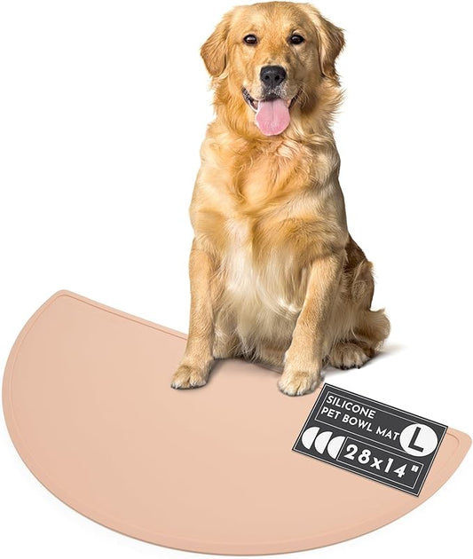 Should We Go? - Waterproof Silicone Pet Food Mat - Non-Slip, Spill-Proof Feeding Mats for Floors, Raised Edge Design, Easy-to-Clean, Rubber Mat for Dog & Cat Bowls, 28" Across x 14" Deep, Large-Blush