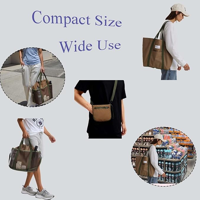 Foldable Travel Tote Bag, Water-Resistant Tote Bag with 3 External Mesh Pockets for Travel, Daily Use, Outdoor