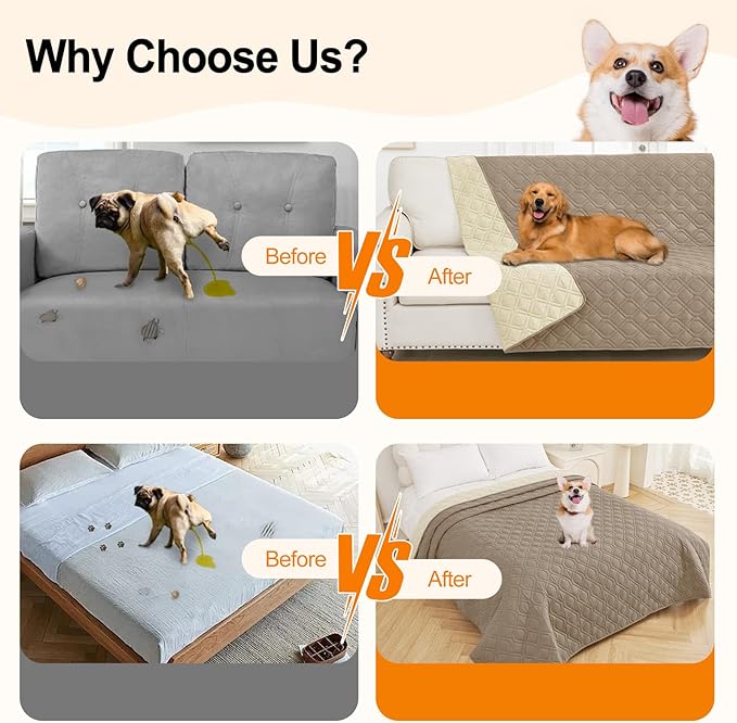 Smiry Reversible Waterproof Couch Covers for Sofa, Washable Dogs Pet Couch Covers for 3 Cushion Sofa Pet Friendly, Water Resistant Furniture Protector Slipcover, Geometric (82"x82", Taupe/Beige)