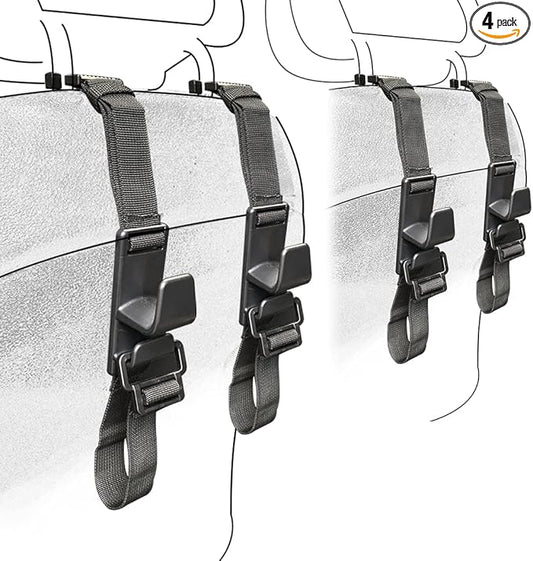 4-Pack Headrest Hooks for Car Universal Interior Auto Vehicle Back Front Seat Hanger Holder Organizer for Handbags Purses Coats and Grocery Bags