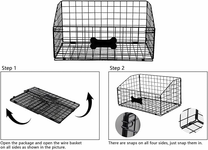 Geyecete Toy box for dogs large Dog Toy organizer Pet wire folding basket dog toy container dog toy box -Can be Personalized-Cat and Puppy-Black