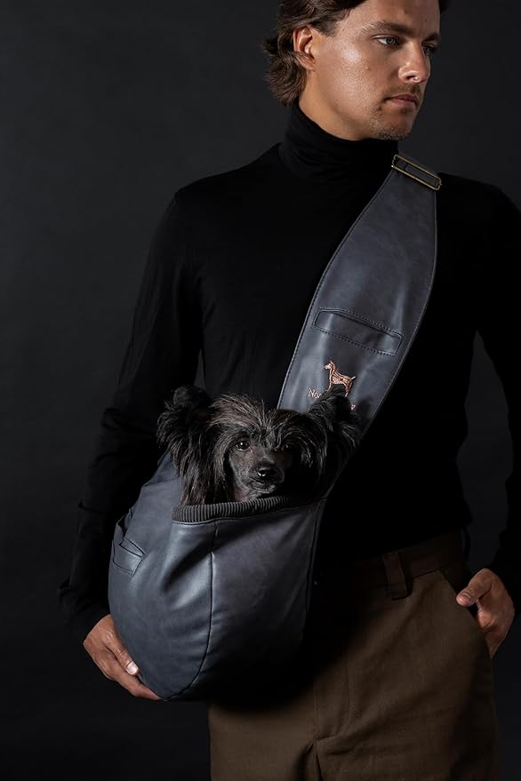 Noah & Paw Dog Sling Carrier for Small Dogs 5-18lb, Dog Sling for Small Dogs and Cats, Dog Carrier with Adjustable Padded Strap, Vegan Leather Lined with Fur, 3X Safety Features, Machine Washable
