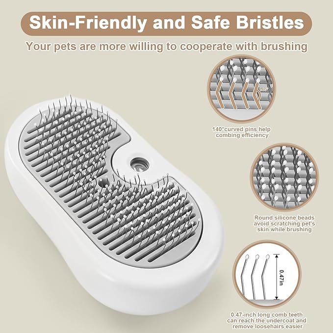 Nepfaivy Cat Steam Brush for Shedding - Steaming Cat Brushes for Indoor Cats with Release Button, Steam Slicker Brush for Dogs, Rechargeable Pet Spray Water Hair Removal Comb for Massage, Grooming