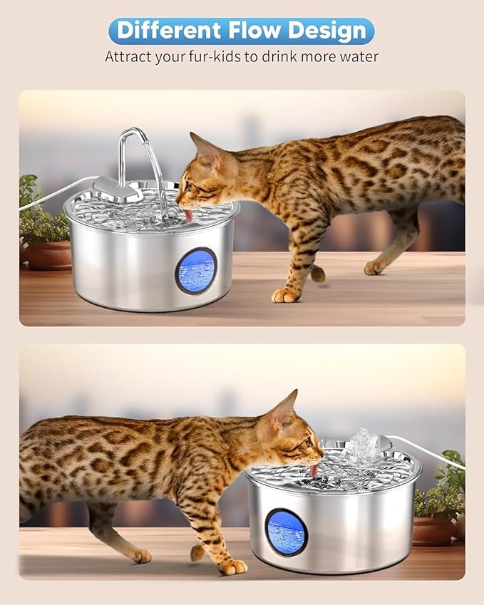 Cat Water Fountain Stainless Steel - 108oz/3.2L Automatic Cat Water Fountain for Drinking with 3PCS Filters, Metal Pet Water Fountain Water Dispenser for Cats, Puppy, Multiple Pets