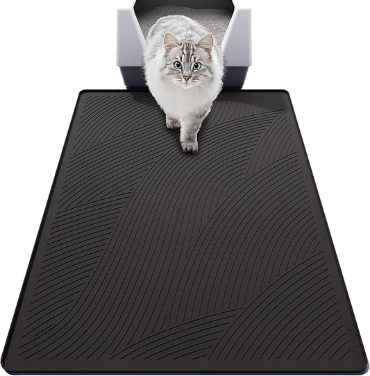 BANLYEO XL Cat Litter Mat - 40x30 in, Water Proof, US Designed Kitty Litter Trapping Mat, Easy to Clean, Scatter Control, Odorless, Less Mess and Clean Floors, Pet Supplies for Indoor Cats, Dark Gray