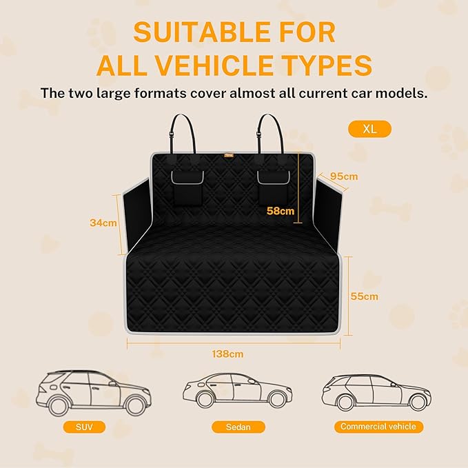 Toozey Dog Car Seat Cover for SUV, Sedan & Van, Waterproof & Tear-Resistant Back Seat Pet Cover for Dogs with Side Walls, Non-Slip Backing & Bumper Guard, Black Large: 81.9"x54.3"