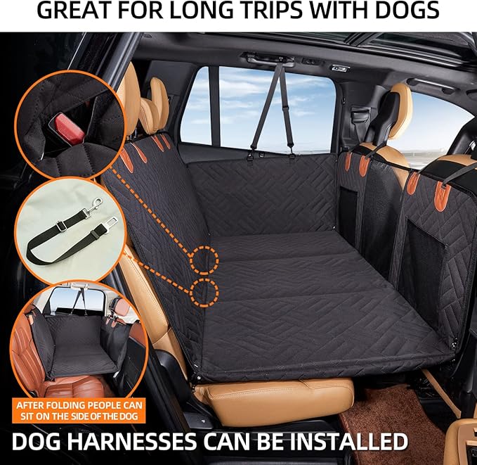 YJGF Back Seat Extender,Dog Seat Cover for Back Seat,Hard Bottom Car Seat Cover for Dogs,Dog Hammock for Car,Back Seat Pet Cover for Dogs(Black)