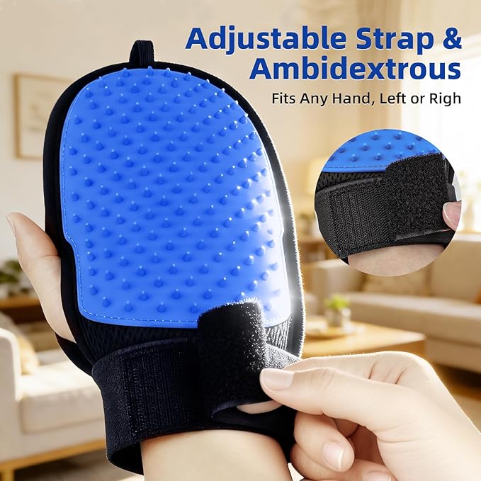 Pet Hair Removal Glove for Dog & Cat, Reusable Magic Pet Hair Brush, Pet Grooming Gloves, Electrostatic Pet Hair Remover Tool for Sofas, Carpets, Furniture, Car Seats and Clothing (Blue)
