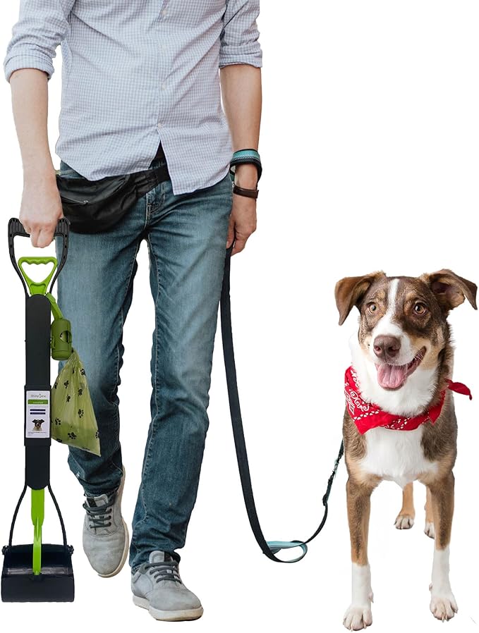 ShinyDew 32" Pooper Scooper for Large Small Dogs with 30 Dog Poop Bags & Dispenser Attachment, Extra Long Handle Heavy Duty Poop Scoop, Foldable Dog Poop Picker Upper for Yard