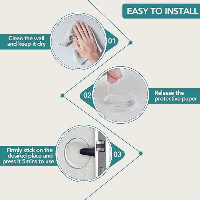 Door Stoppers for Wall, Etybetopstar 10Pack 1.57" Rubber Door Knob Wall Protectors, Strong Self-Adhesive Door Bumpers for Wall, Quiet & Shock-Absorbing Door Handle Stopper, Clear