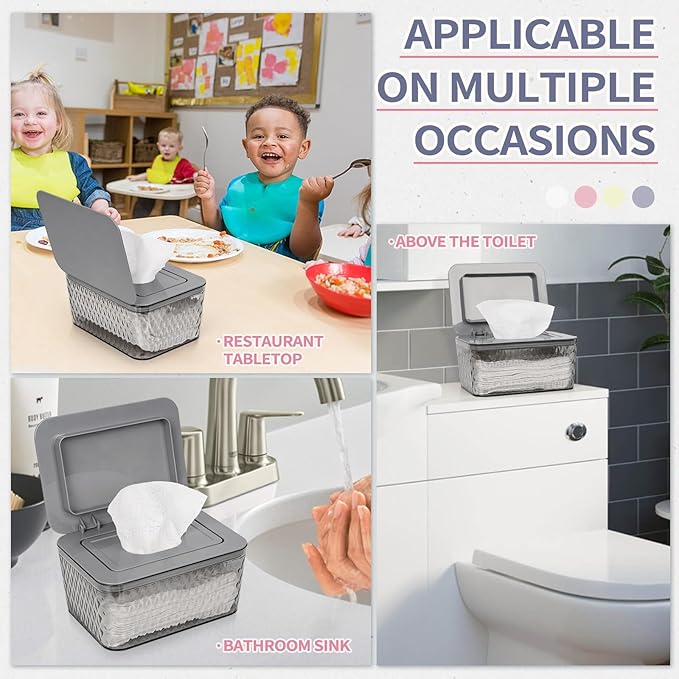 Whiidoom Wipes Dispenser, One-Handed Operation Wipe Holder for Baby & Adult, Seal-Designed Wipes Container for Bathroom Keep Diaper Wipes Fresh (Grey)