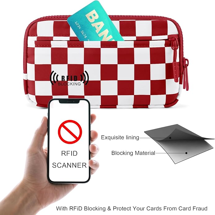 Checkered WristleWallets for Women, RFID Wallet Crossbody with 4 Zippers, Credit Card Holder Cell Phone Organizer
